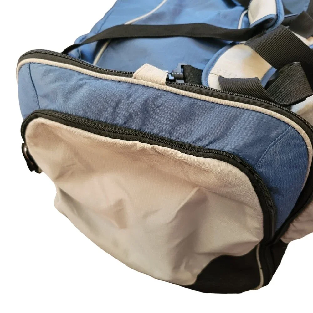 Timberland Large Blue & Grey Duffel Bag With Multiple Compartments Straps jj3643